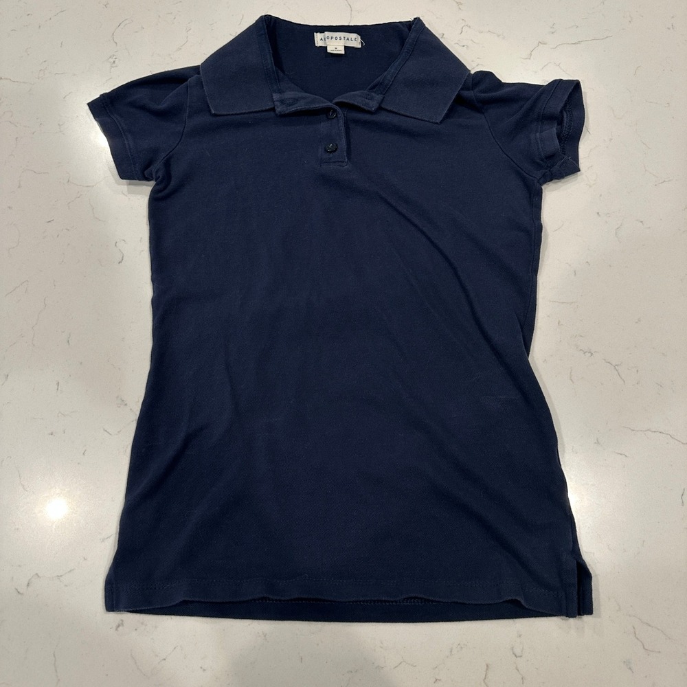 Aeropostale Kids Navy Blue Short Sleeve Uniform Polo Shirt Size M Cotton Stretch